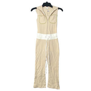 Vintage Miken Juniors Sleeveless Hooded Capri Length Jumpsuit Beige Size XS